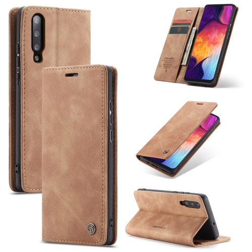 CaseMe 013 Multifunctional Retro Frosted Horizontal Flip Leather Case Galaxy A30S / A50S / A50, with Card Slot & Holder & Zipper Wallet & Photo Frame - Brown